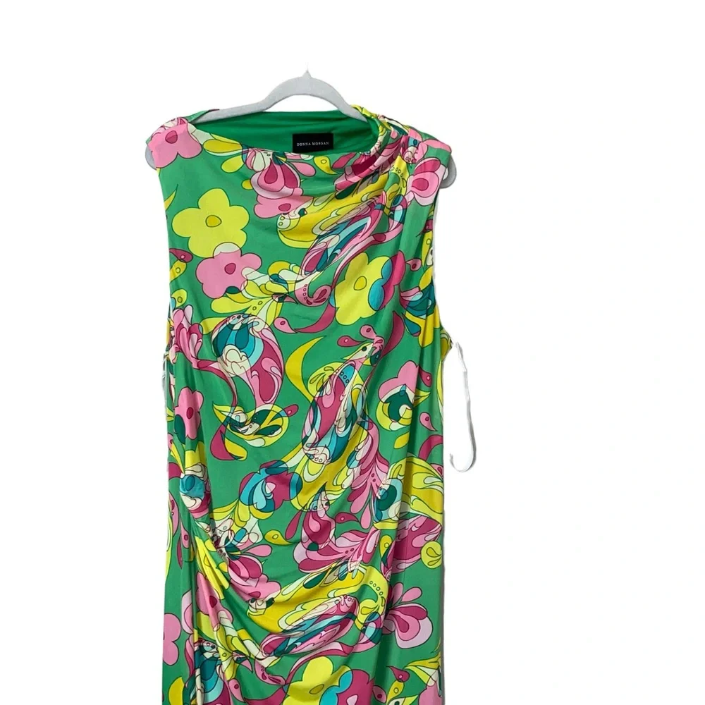 Donna Morgan multicolor green paisley floral pleat shirred overlay Dress size 20 - Picture 4 of 14